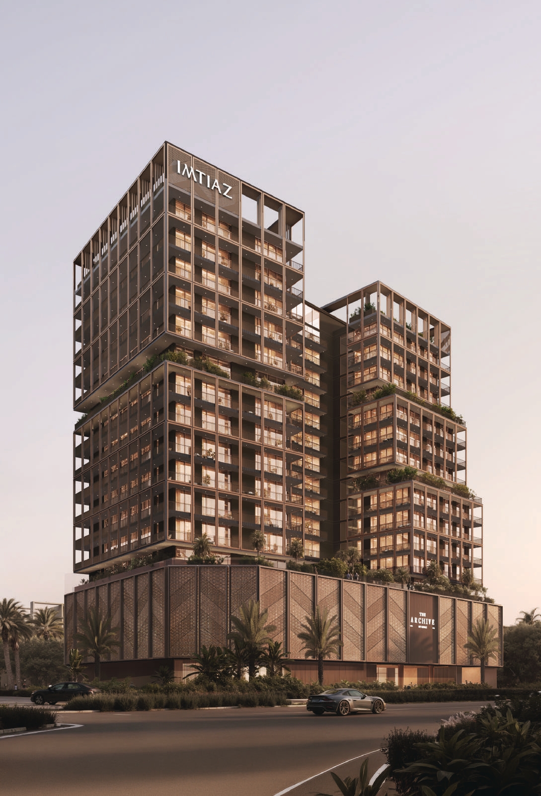 Contemporary freehold residences in Dubai at golden hour