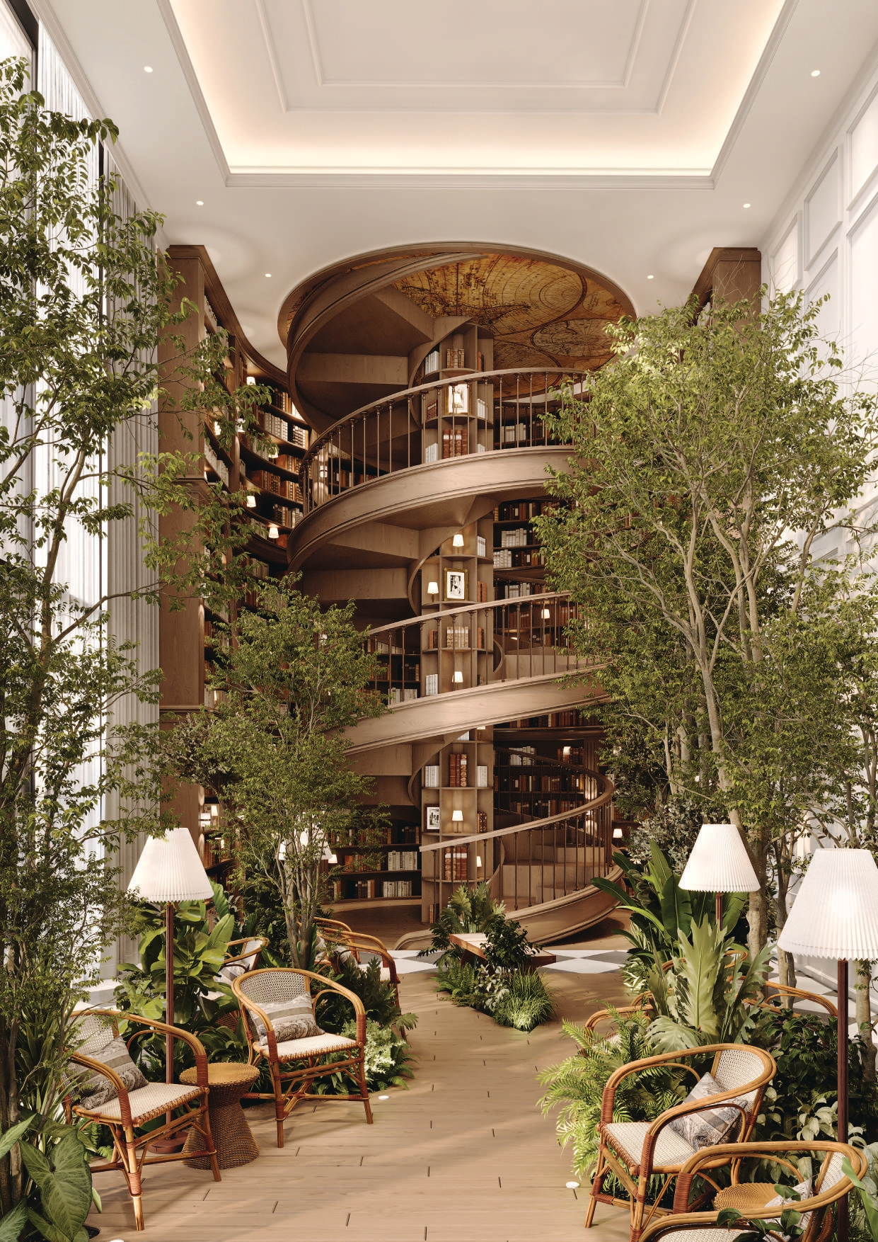 Library-inspired interior and residents lounge in Dubai
