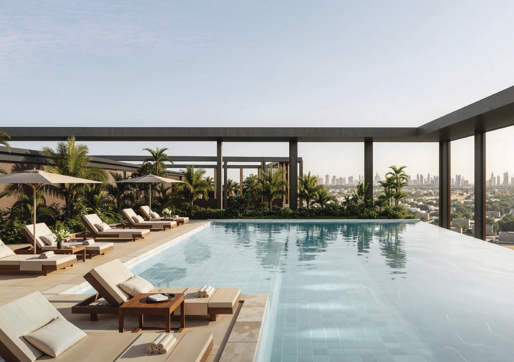 Rooftop pool and Dubai views